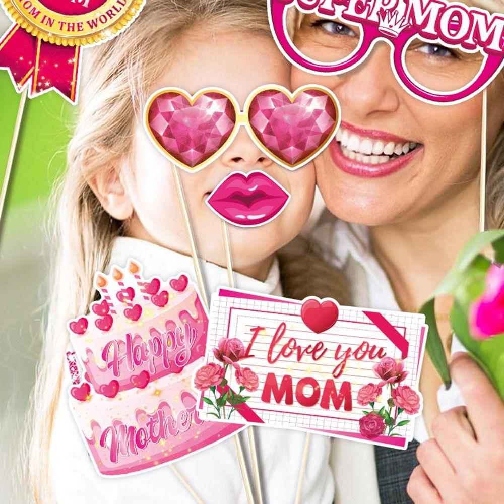 30pcs Paper Best Mom Ever Photo Frame Pink Dress Up Costume Mask  Thank You Mom Gift