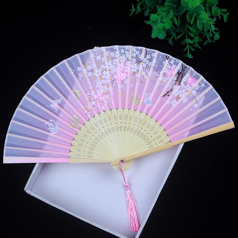 Children's Portable Pink & Blue Folding Dance Fan for Hanfu & Cheongsam