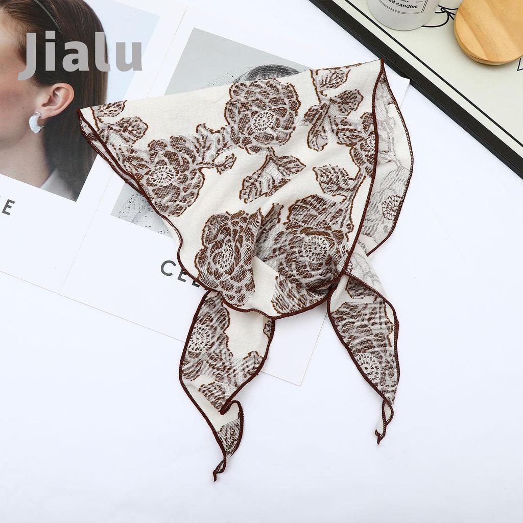 Women's Spring Summer Ethnic Cotton-Linen Triangle Scarf - Versatile, Lightweight Rose Shawl