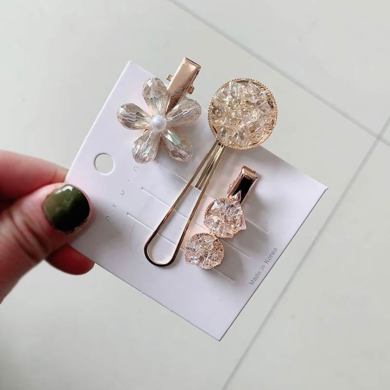 Korean Chic Round Pearl Flower Hair Pins Vintage Barrettes Hair Clips Set Crystal Metal Hair Accessories Hairgrip for Women