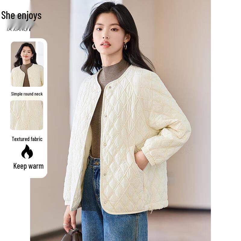 Women's Diamond Quilted Round Neck Winter Jacket
