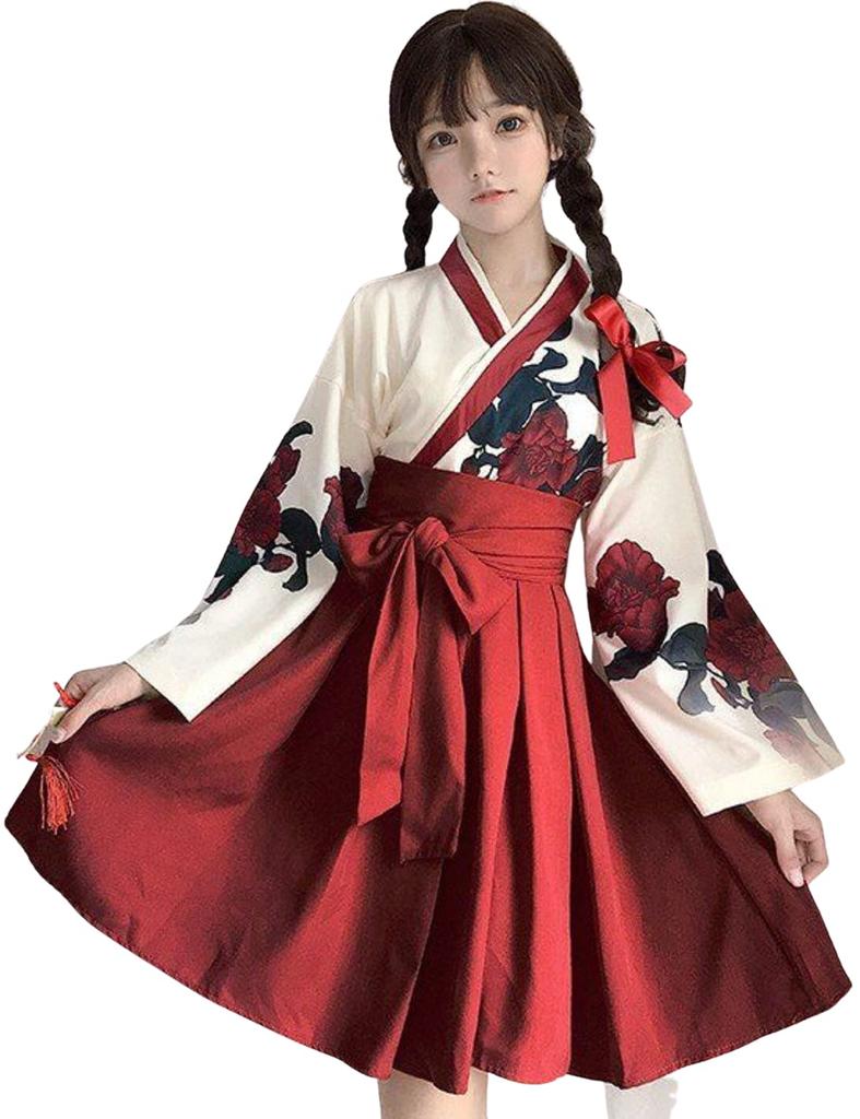 Taisho Roman Hakama Japanese Kimono Dress Long Floral Pattern Lolita Lolita Clothing Large Size Loose Cute Black Red Floral Pattern Plain Gothic