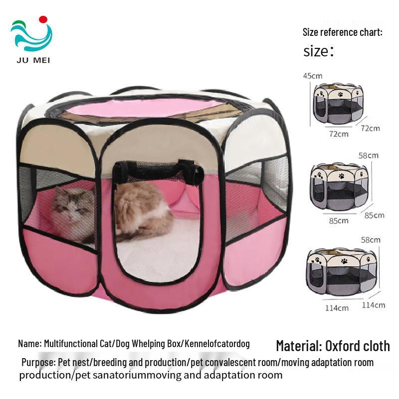 Tragbares achteckiges Haustierzelt: Faltbarer Katzen- und Hundekäfig aus Oxford-Stoff