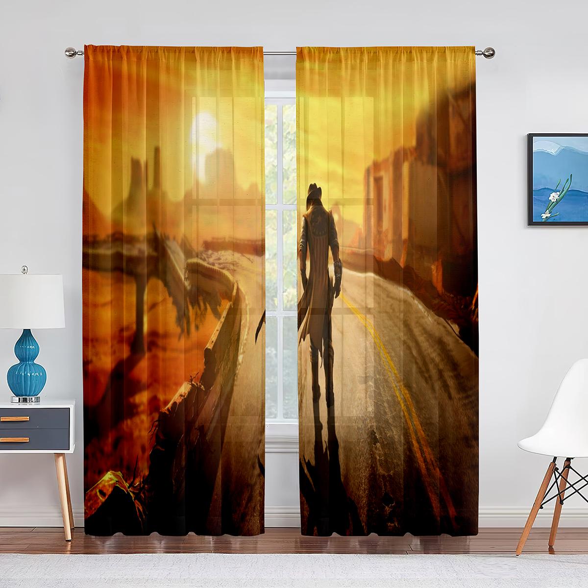 Ковбойские тюлевые шторы в западном стиле для домашнего офиса — фото 7