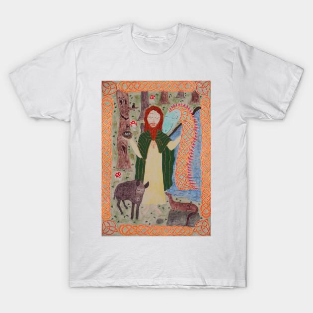 Men Black Print T-shirt Saint Kevin Of Glendalough No-Cut Transfer Paper Print Cotton Tshirt 3XL