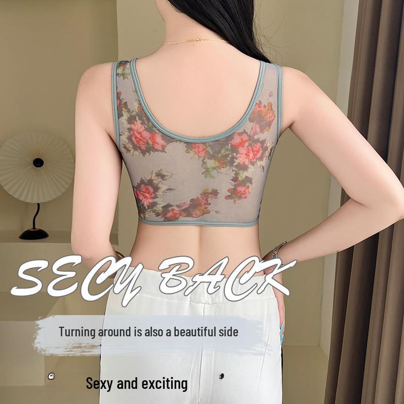 Mom's Style Seamless Mesh Comfort Vest—Women's Large Size, No-Wire, Printed Bra for Middle-Aged & Elderly