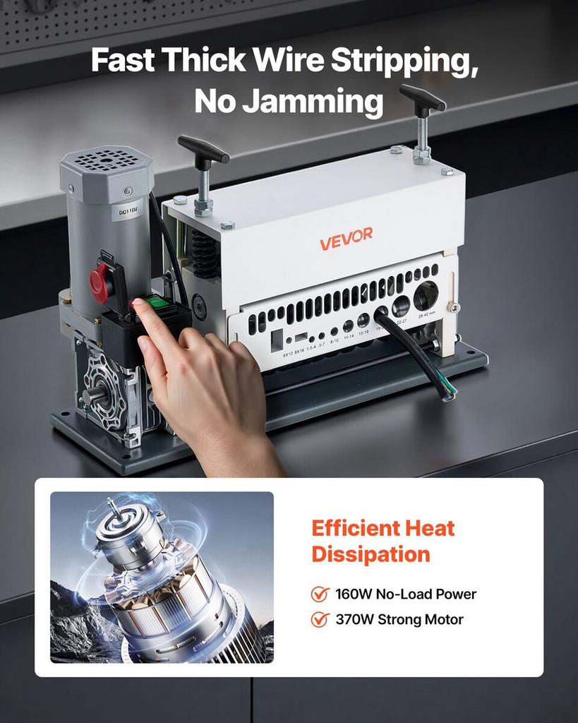 Electric Wire Stripper Machine, 1.5-40 Mm, 11 Channel Automatic Copper Cable Stripper, 370W Wire Stripper Tool with Manual Hand Crank Mode, Emergency