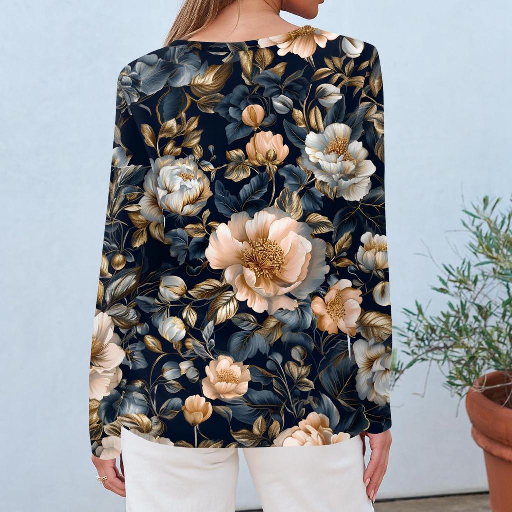 Women's Fashion Casual Long Sleeve  Print Round Neck Top