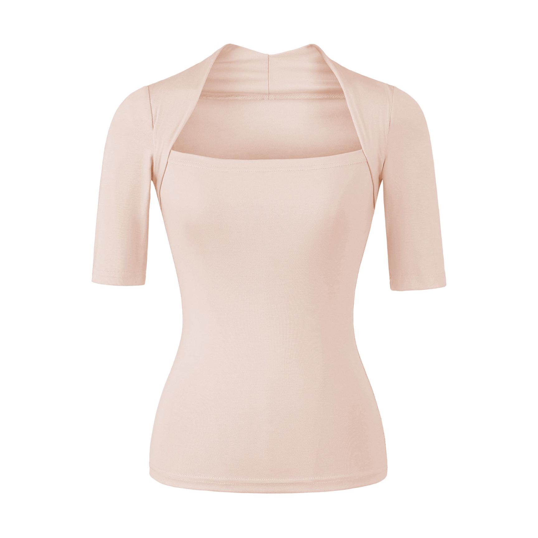 

European French Square Neck Tencel Short Sleeve Slim Fit Top - Multi-color Medium