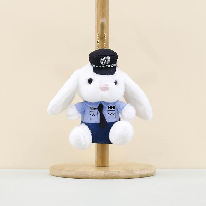 Cute Firefighter Bunny Plush Toy Charming Keychain Soft Short Plush