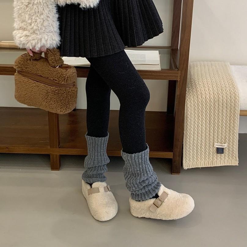 2025 New Belt Buckle Thick-soled Imitation Lamb Wool Cotton Slippers Outer Wear Bag Head Fluff Half-drag Warm Women's Shoes Slippers