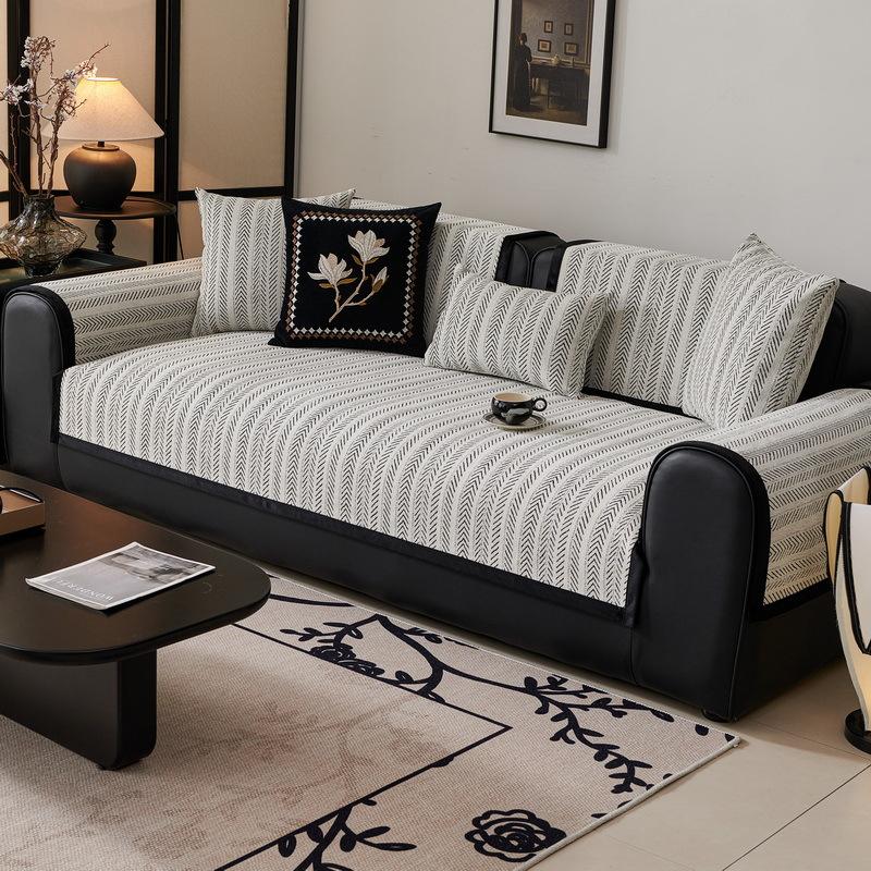 Sofa Cushion Universal In All Seasons, Non-Slip Fish Bone Pattern French Medieval Style Simple Straight Row Seat Cushion Cover Cloth, Sofa Cover Towel