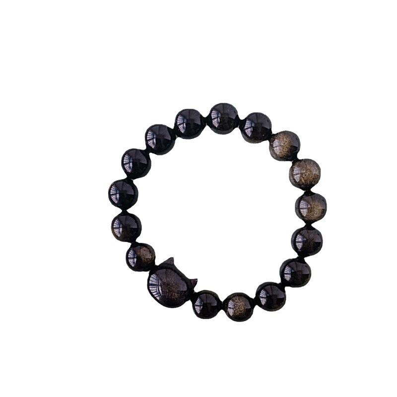 Hide·De natuurlijke zilveren obsidiaan kattenhoofd obsidiaan armband van mijn vriendin is een lief en cool accessoire voor een vrouwelijke beste vriendin