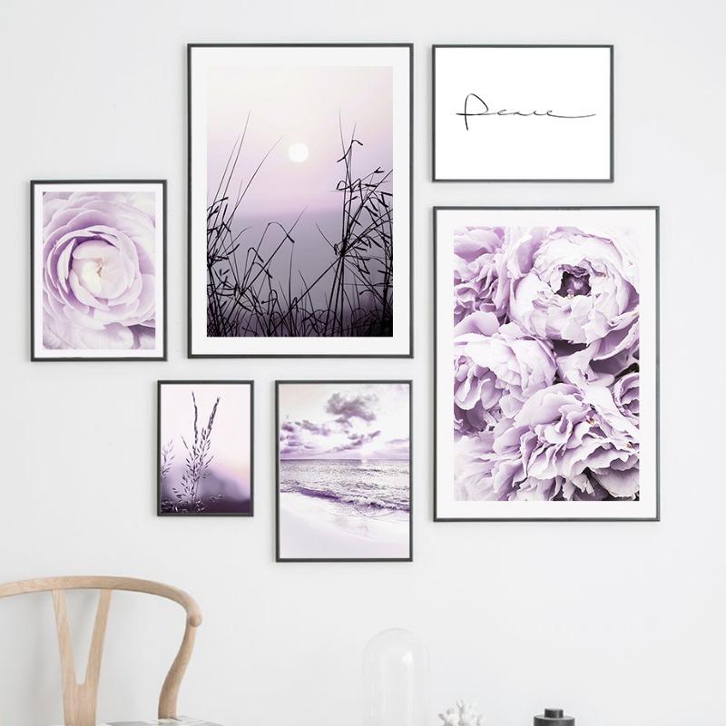 Purple Sea Beach Bird Reed Rose Cactus Wall Art Canvas Painting Posters And Prints Hotel Bar Wall Pictures for Living Room Decor