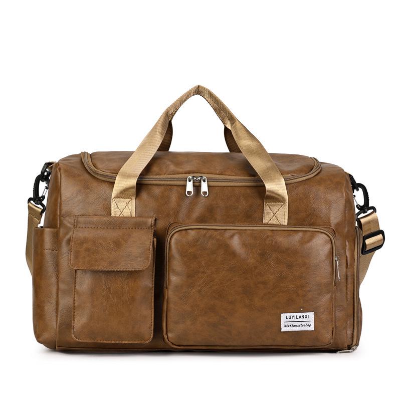 Unisex PU Leather Sports Bag with Wet/Dry Separation, Oxford Cloth, Shoulder Strap for Travel & Fitness