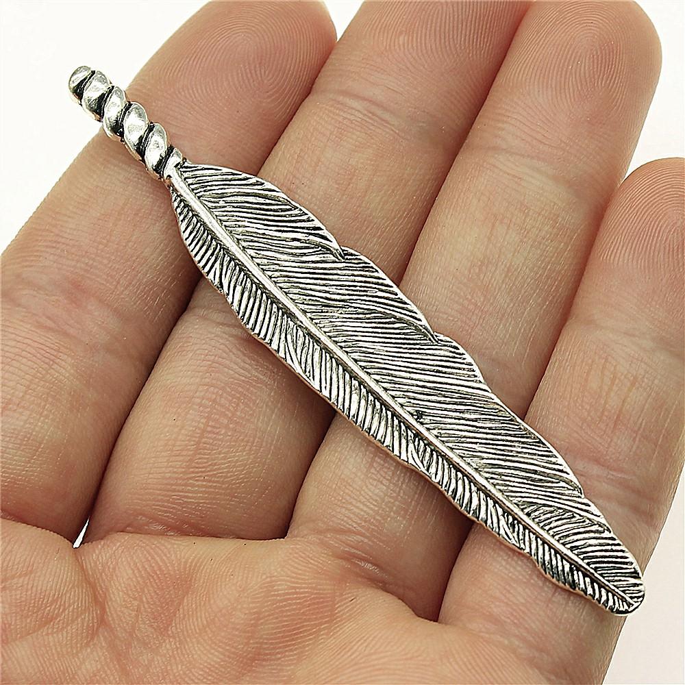 5pcs Charms Feather Antique Silver Color Big Feather Charms For Jewelry Making Charms Feather Jewelry Findings DIY