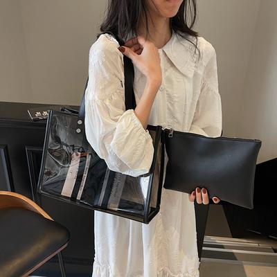 Borsa a spalla trasparente da donna di grande capacità nera borsa tote