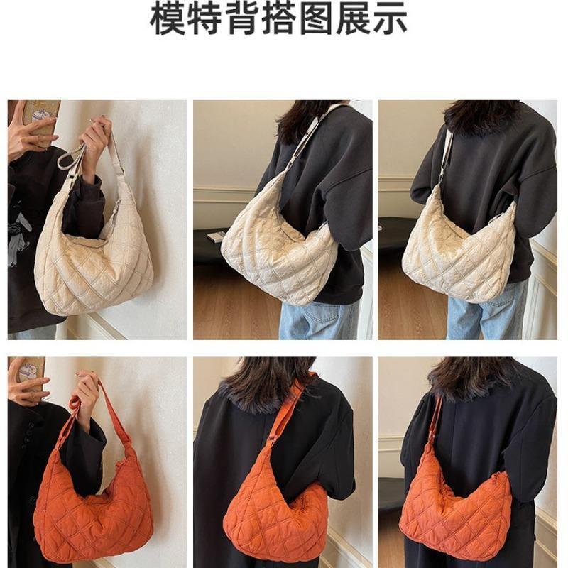 Women's bag new casual shoulder bag embroidery thread rhombus down cotton clothing bag women's dumpling messenger bag
