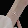 925 Silver Double Love Heart Hollow Beads Bracelet Adjustable Romantic Jewelry Gift for Women Fashion Classic