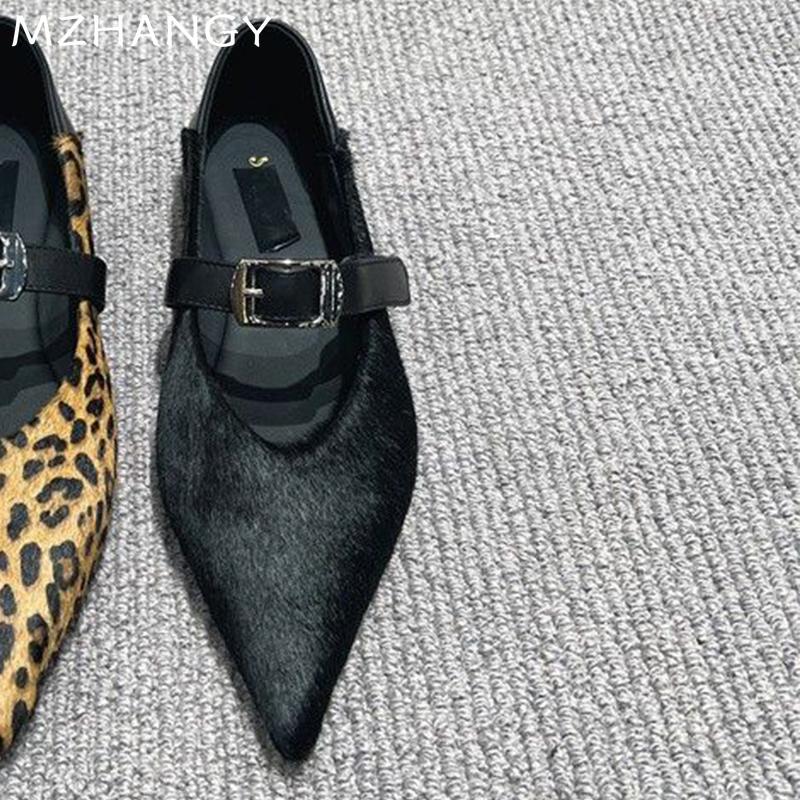 Fashion Pointed Women Leopard Shoes Suede Flats Shallow Mary Jane Shoes Fad Woman 2024 Trend Winter Dress Shoes Cozy New Muejr Zapatos