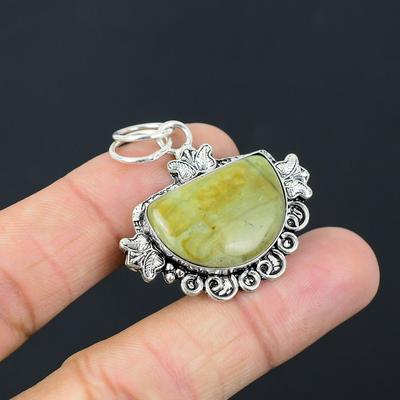 Natural Rainforest Jasper Gemstone Pendant Green 925 Sterling Silver Jewelry