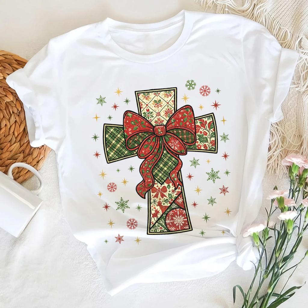 Christmas Cross Coquette Bow Christian Xmas Shirt, Religious Faith Jesus Tee