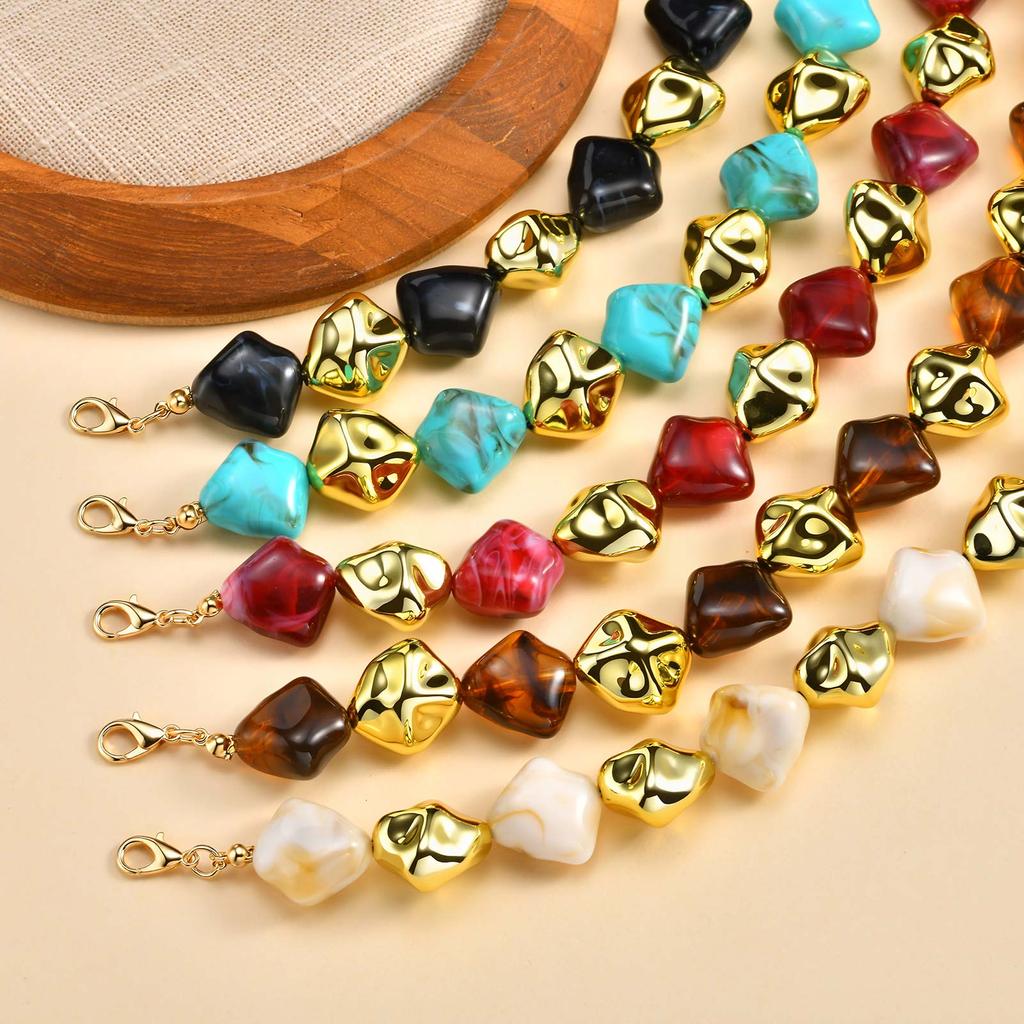 Artistic Geometric Acrylic Beaded Choker Necklace, Bohemian Chunky Chain Necklace for Women, Vintage Style Holiday Gift