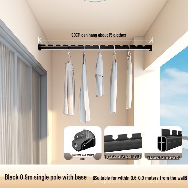 Wall-Mounted Aluminum Clothes Drying Rod with Ceiling Flange Base