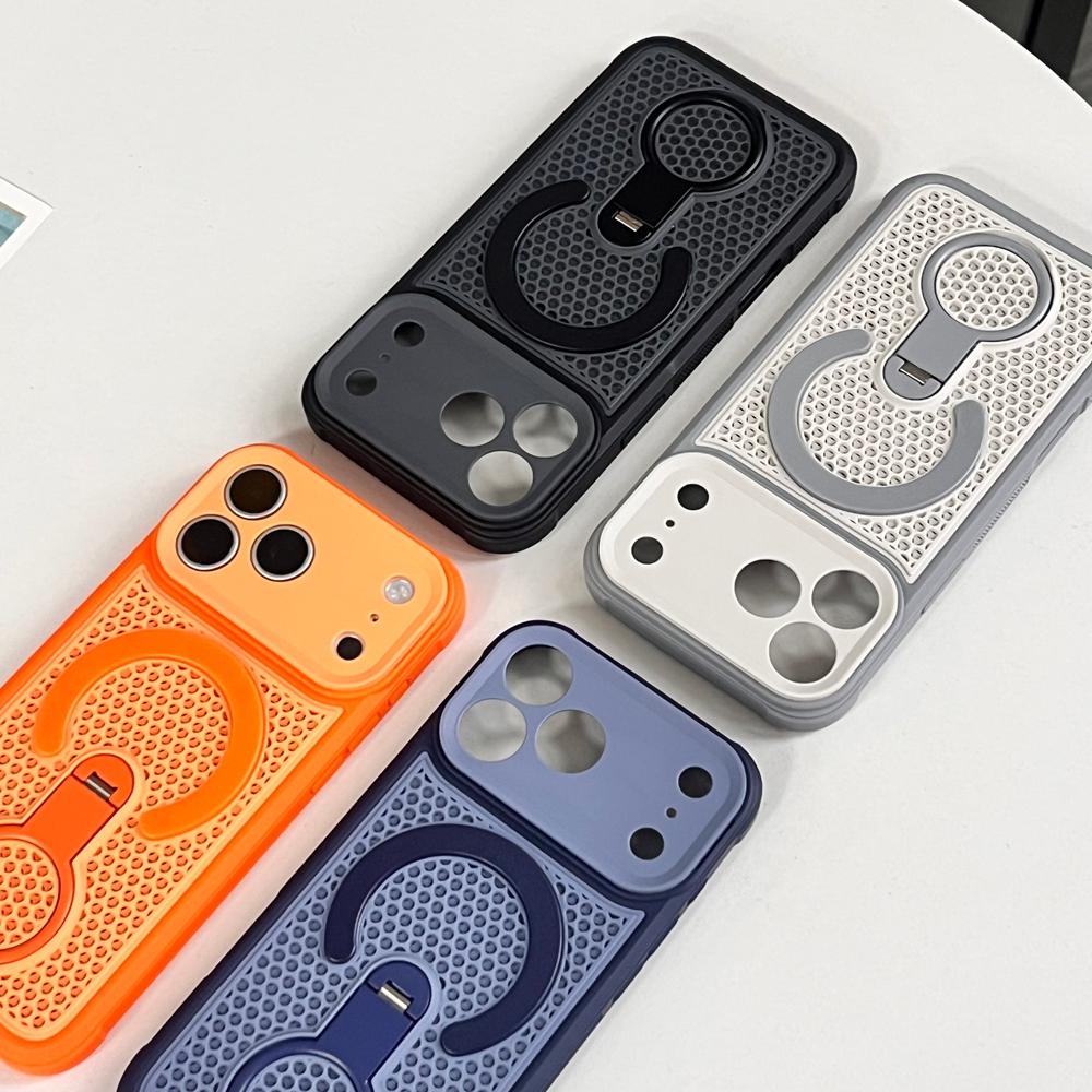 Luxury 360° Rotate Phone Case for iPhone 17 Air 16 15 14 Plus 13 12 11 Pro Max for Magsafe Mesh Heat Dissipation Stand Cover