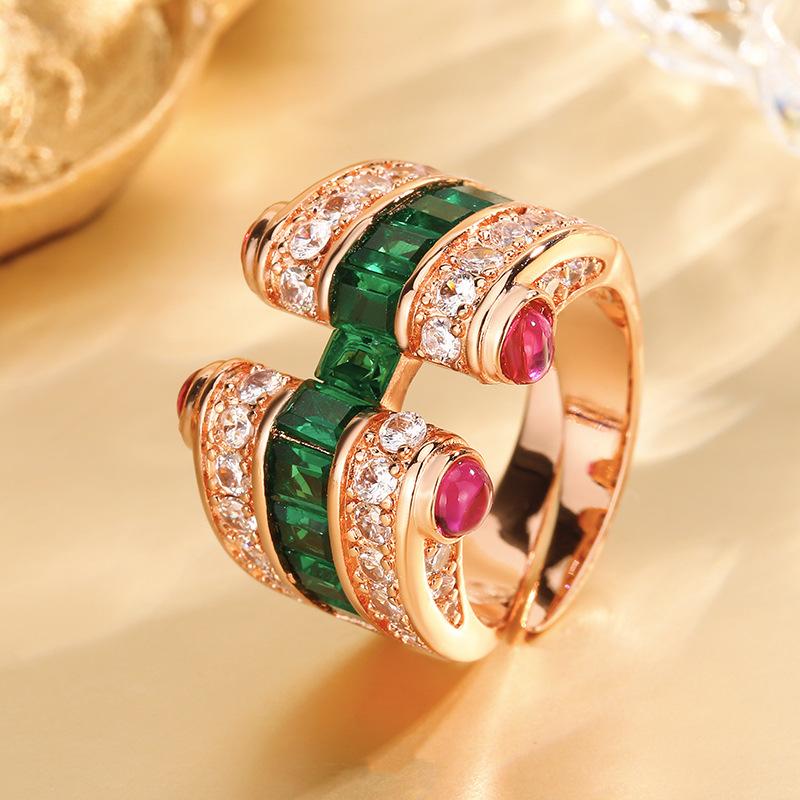 

Jewelry Copper Bottom Gold-Plated Simulation Blue Spinel Treasure Red Corundum Retro Rose Gold Ring