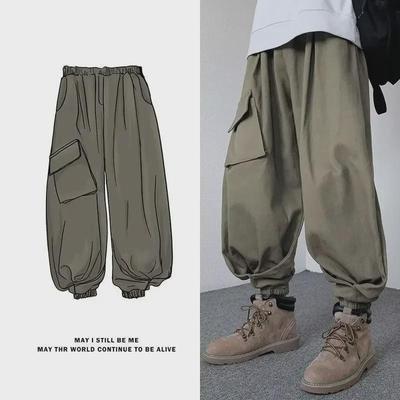 Autumn/Winter Men's Japanese Loose-Fit Wide-Leg Overalls, Plus Size Retro Casual Lantern Pants