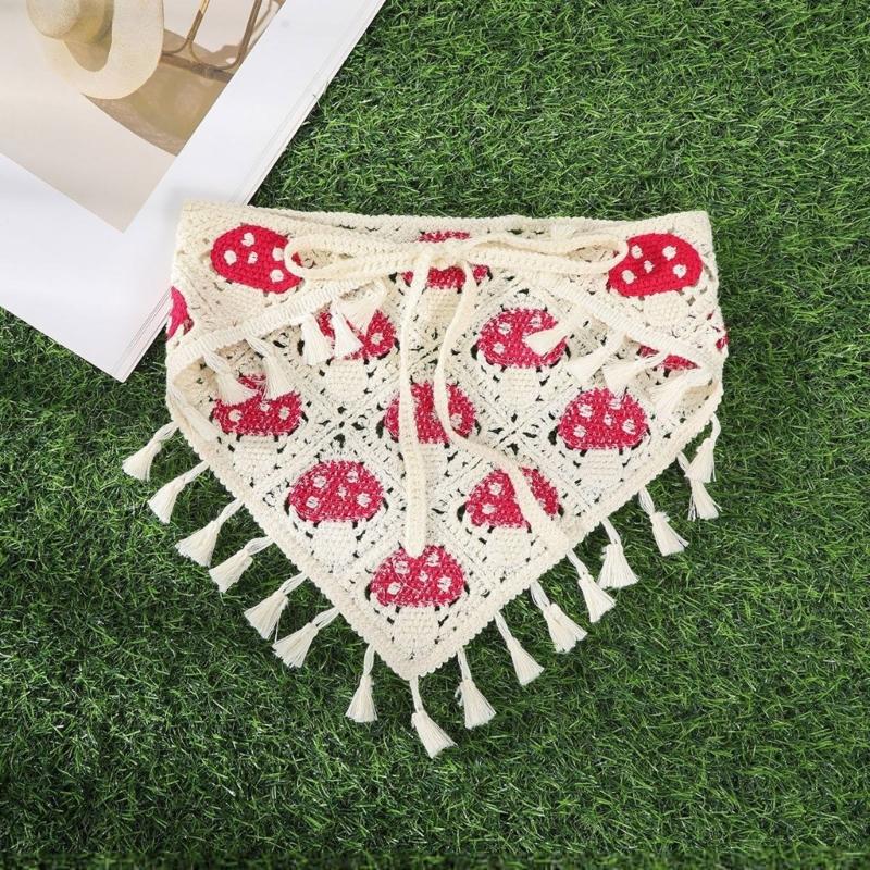 Women Tassels Hairband Wrap Elegant Mushroom Headwraps Elaborate Head Scarf Turbans Bandanas Hairband for Vacation