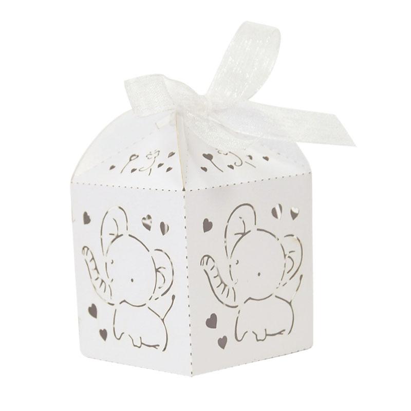 10/50pcs Baby Blue Elephant Candy Gift Box Hollow Paper Chocolate Treat Box Boy Girl Baby Shower Supplies Birthday Party Decor
