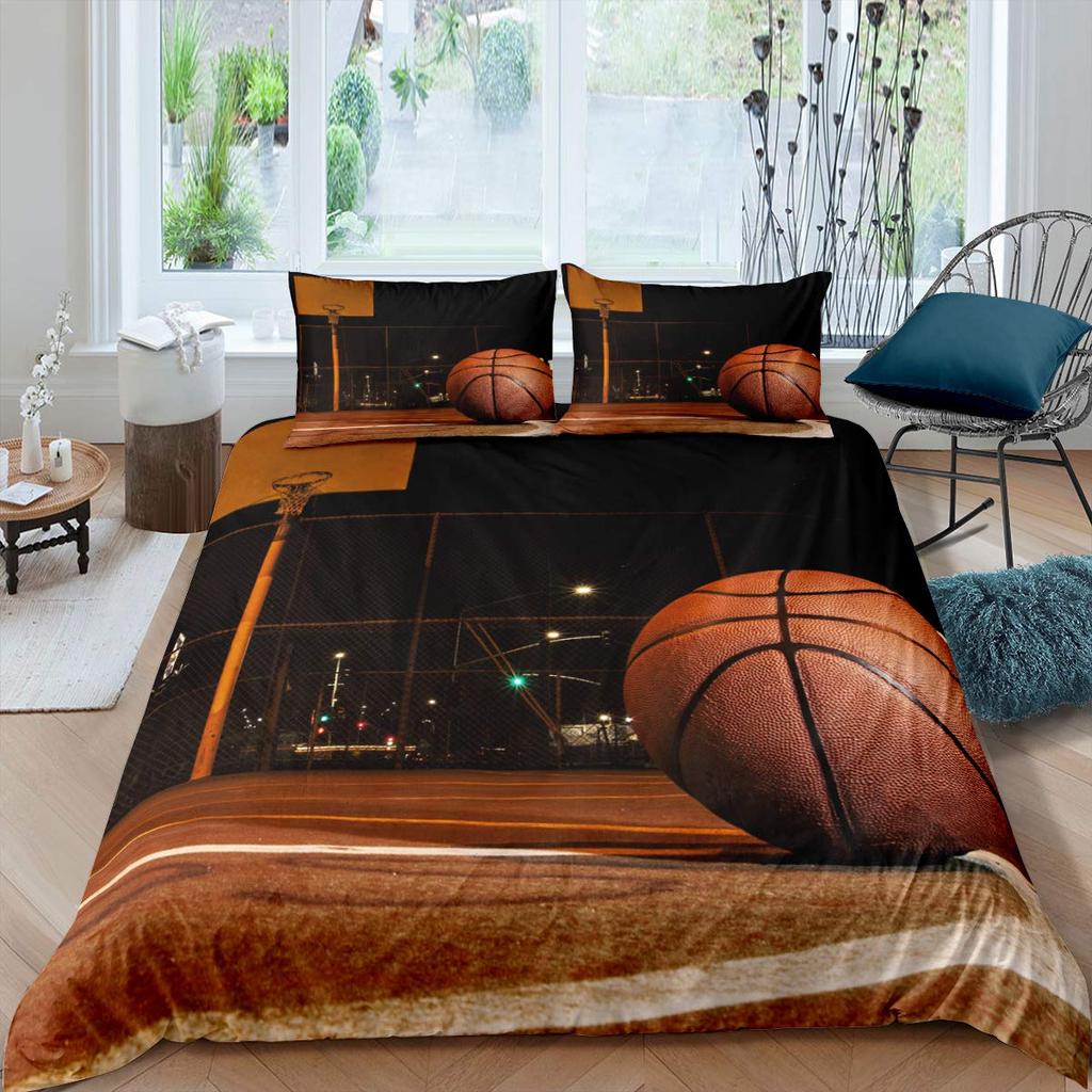 Basketball Duvet Cover Set King Size,Tie Dye Bedding Set 3Pcs For Kids Teens Room,Ball Sports Game Watercolor Comforter Cover