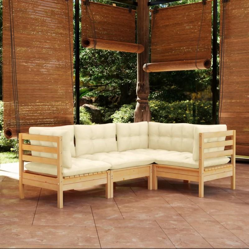 Día y Noche - Día y Noche Muebles de jardín 4 piezas con cojines madera de pino crema
