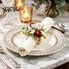 Holiday Party Table Accents Artificial Rosemary Napkin Ring, Wooden Ring Holder with Faux Acorns Forest Style Setting Flowers, Autumn Rustic
