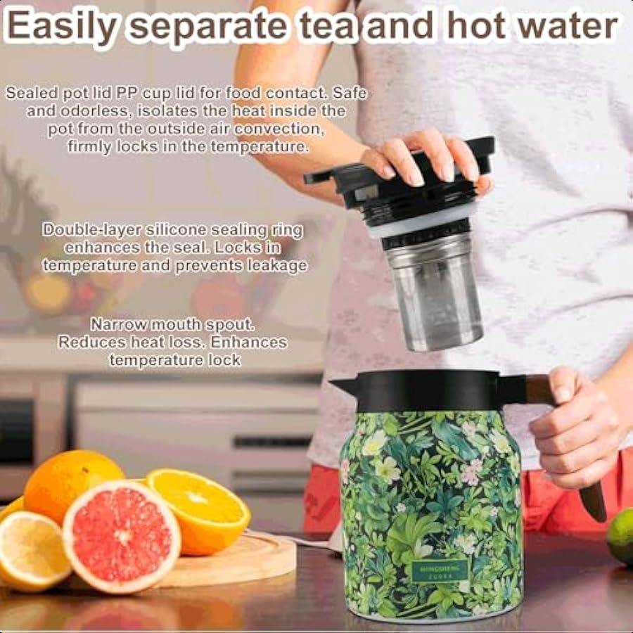 2025 Vintage Floral Tea  1L Stainless Steel Insulated Tea Pot with Builtin Infuser Ideal for Green Tea Coffee and Home or Offic