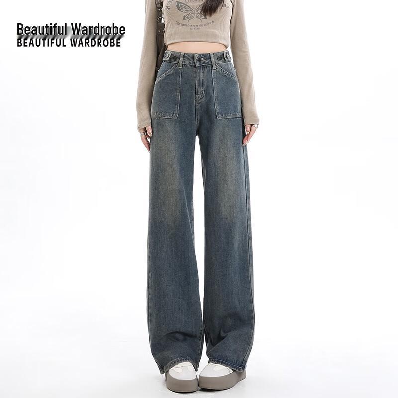 

BEAUTIFUL WARDROBE Women s High-Waist Loose Wide-Leg Jeans 2XL