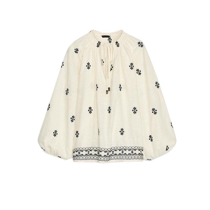 

Summer New Product Women s Clothes Minimalist Wind Contrast Color Embroider Decoration Fashion Long Sleeve Shirt Top 4387051 Nude color L