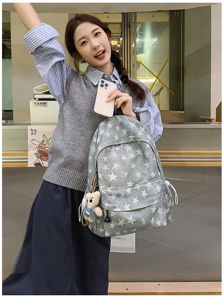 2025 Star Print Backpack for Female Students - Large Capacity, Lightweight, College & High School Schoolbag