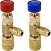 2Pcs Refrigerant Charging Valve Set, 1/4" & 5/16" Safety Adapter Flow Control Ball Valve, Brass Low Loss HVAC Fittings for R12 R22 R410 Air