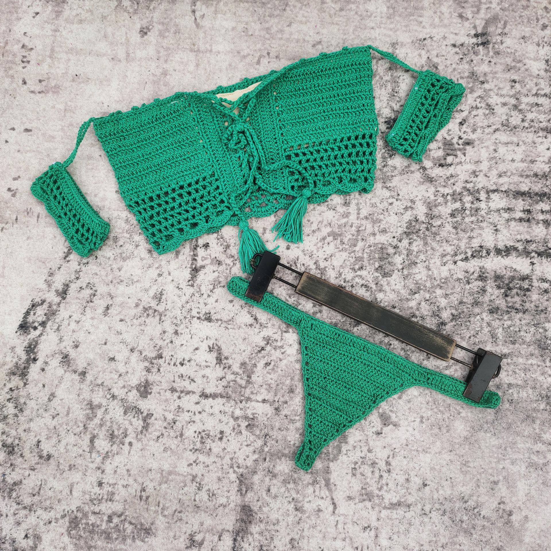 

Вязаный крючком купальник-бикини ручной работы - Европейский и американский стиль Large зелёный