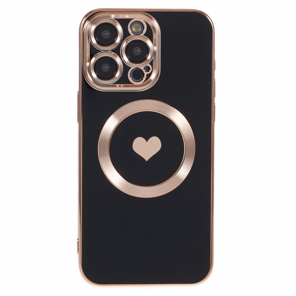 For iPhone 14 Pro Max TPU Case 6D Electroplating Love Heart Cover Compatible with MagSafe