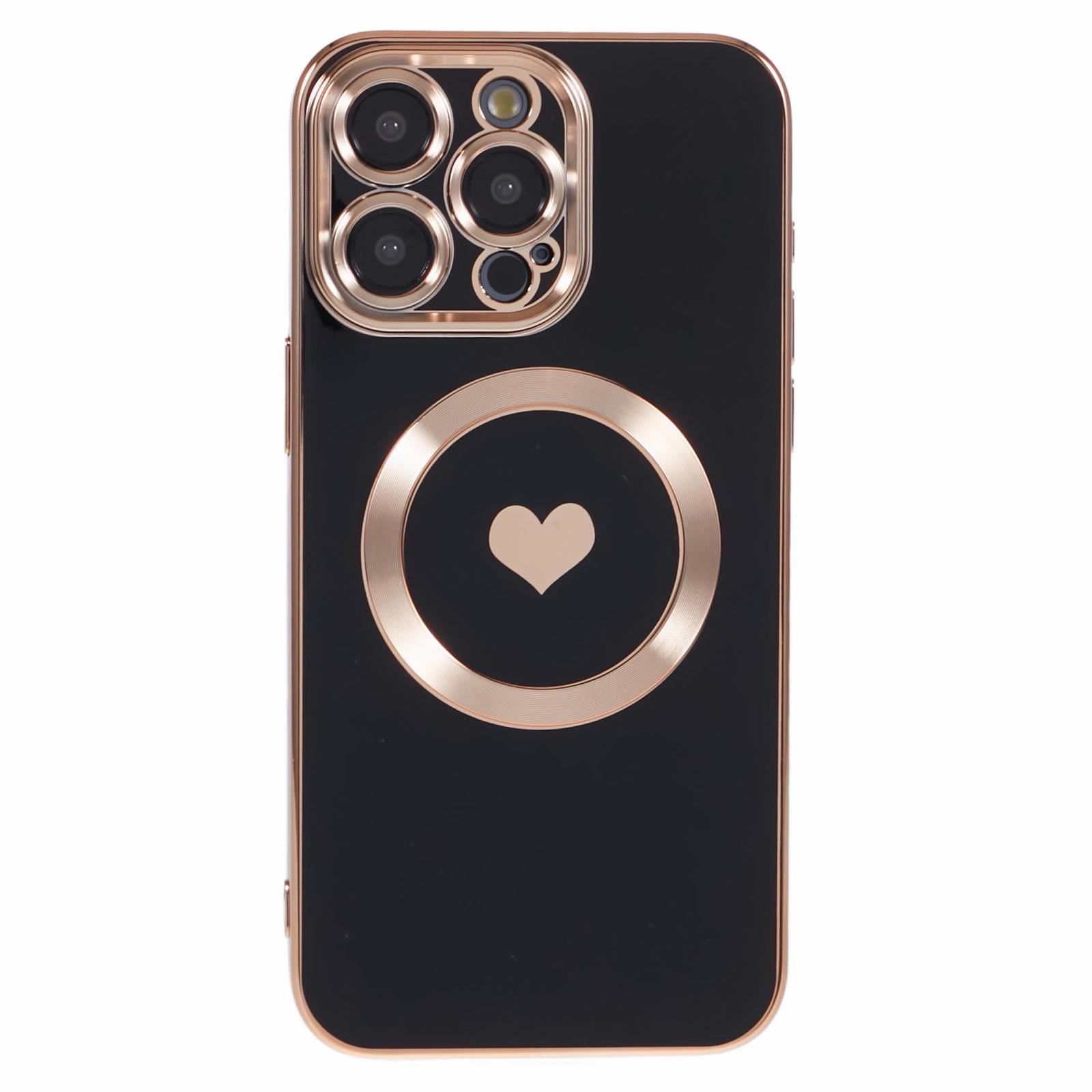 

For iPhone 14 Pro Max TPU Case 6D Electroplating Love Heart Cover Compatible with MagSafe Black