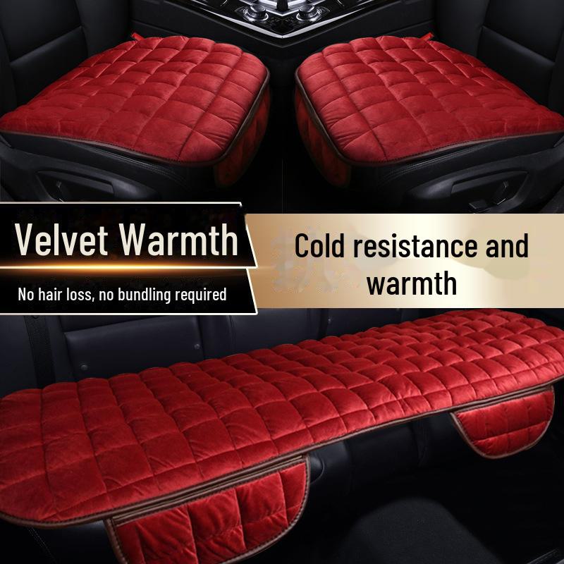 Woolen Three-Piece Car Seat Cushion Set for Autumn/Winter - No Backrest, Non-Slip, Warm Front Seat Pads