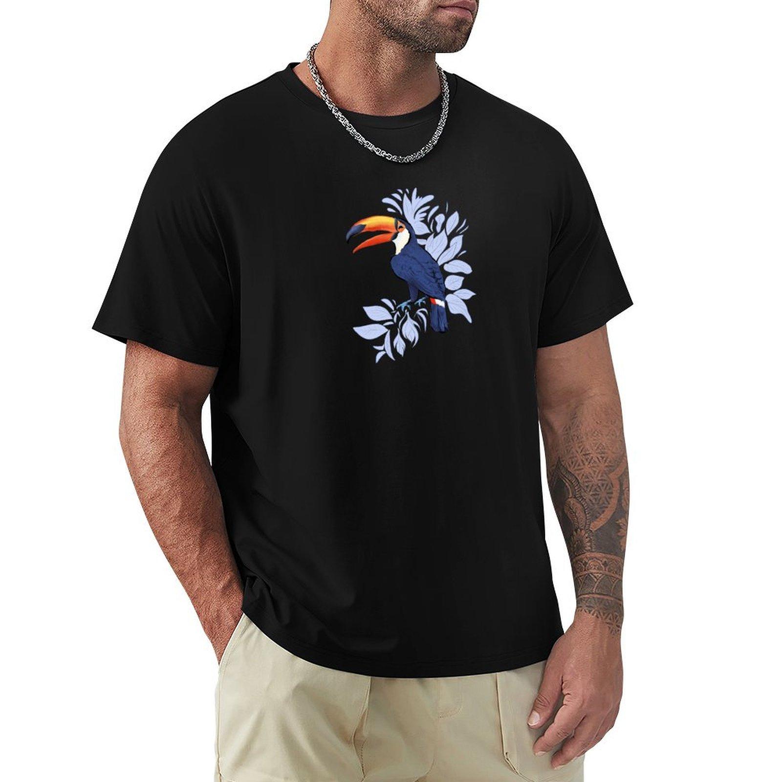 Toucan in the tropical Jungle dusty pink navy blue palette TShirt Short sleeve tee cute clothes funny t shirts for men 4XL