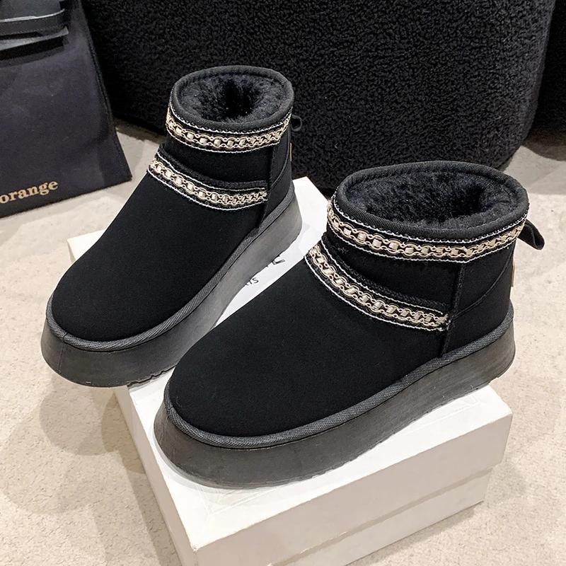 fashion Women's Shoes 2024 Brand Slip-on Women's Boots Fashion Round Toe Daily Boots Women Autumn Short Plush Keep Warm Snow Boots