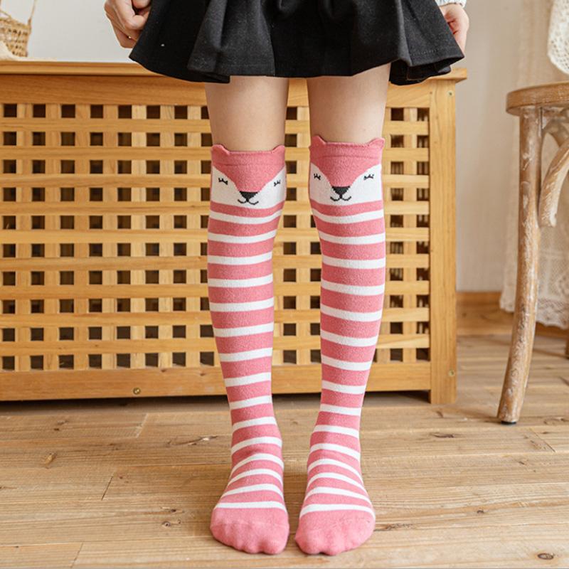 Kids Knee High Socks Cotton Cartoon Animal Striped Long Socks For Boys Girls Toddler School Trendy Comfortable 2-12 Years