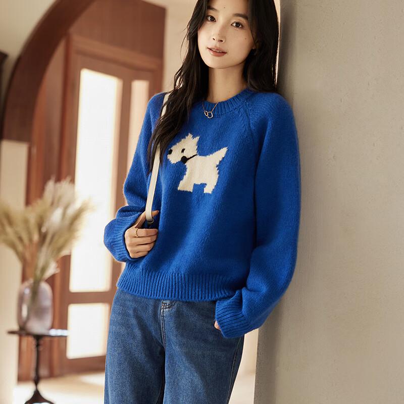 VICTORIA&VERA Women's Jacquard Cartoon Dog Loose Crew Neck Knitted Sweater