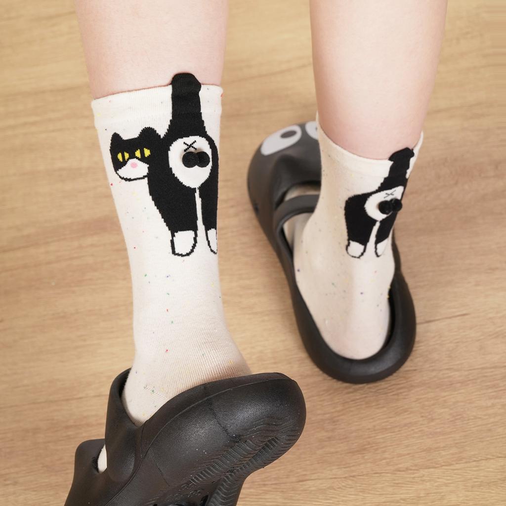 Autumn Cat Dingdingdang Three-Dimensional Egg-shaped Legwarmers Cute Girls' Socks Pure Color Pointed Scarf Mid-Calf Socks